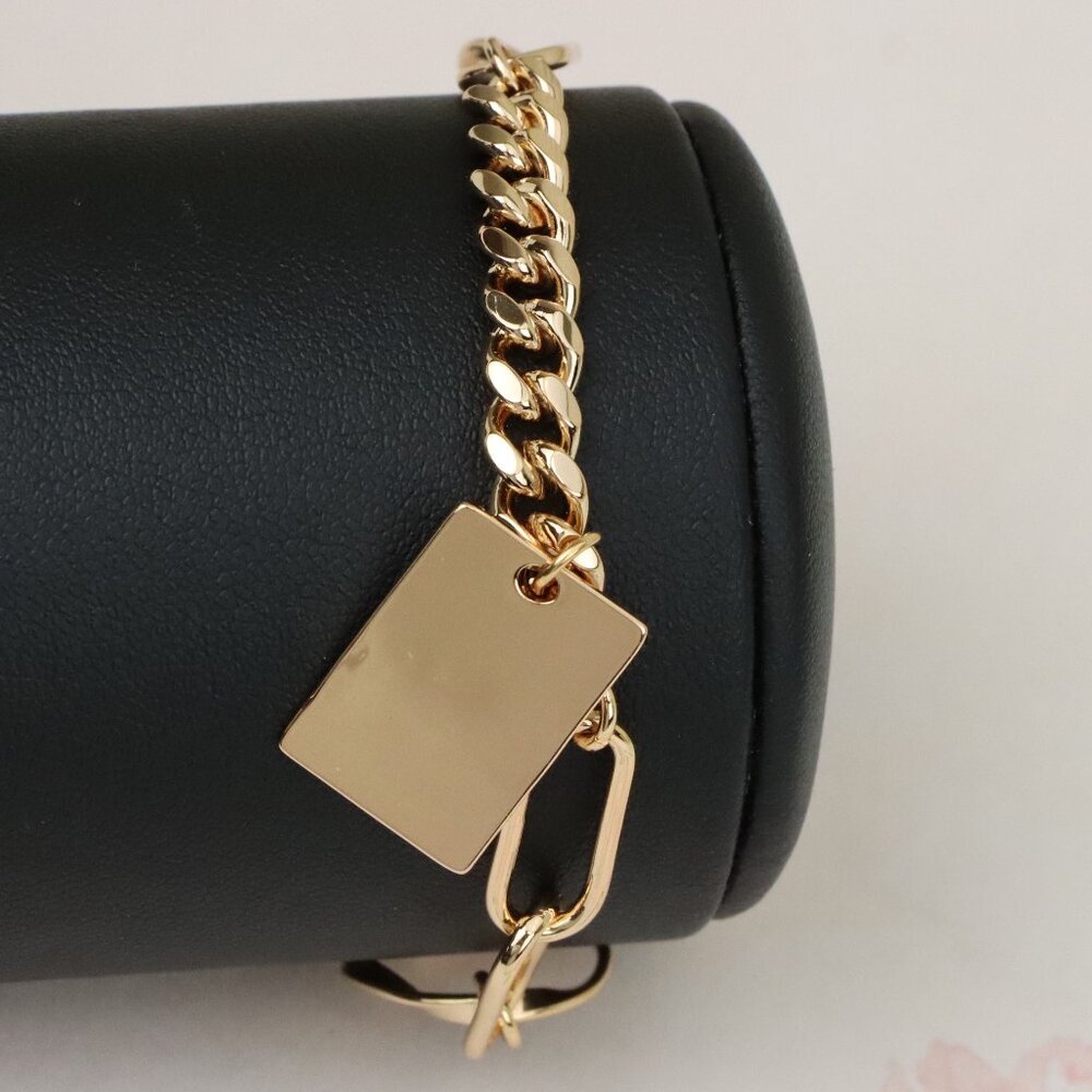 "Chunky Rose Gold Bracelet with Paperclip and Square Tag Charm, XPBL1078